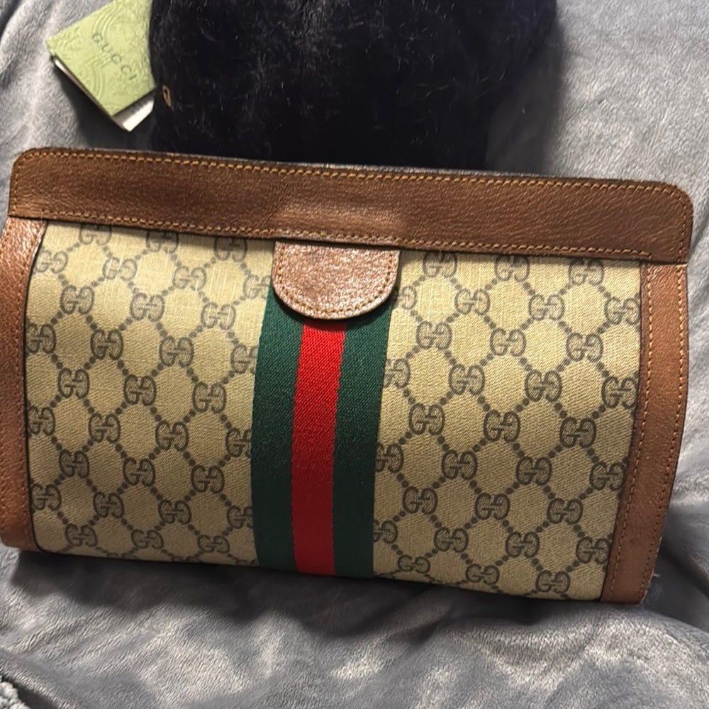 Authentic GUCCI Clutch Bag Sherry Line Leather Brown